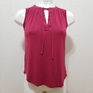 Ann Taylor LOFT top Small sleeveless curved hem tie neck keyhole v-neck Factory